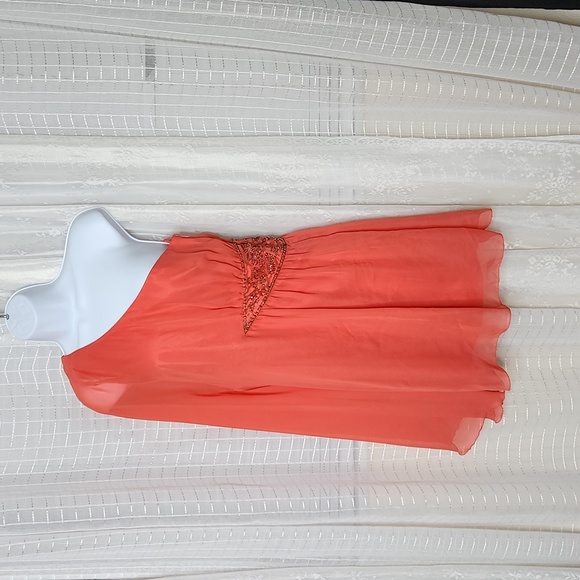 Burnt Orange Free People One Shoulder Grecian Chiffon Beaded Cocktail Dress Sz4 - Picture 1 of 8